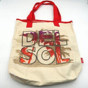 Del Sol Color Changing Canvas 17" Tote Bag‎ Red Handles Palm Tree Design